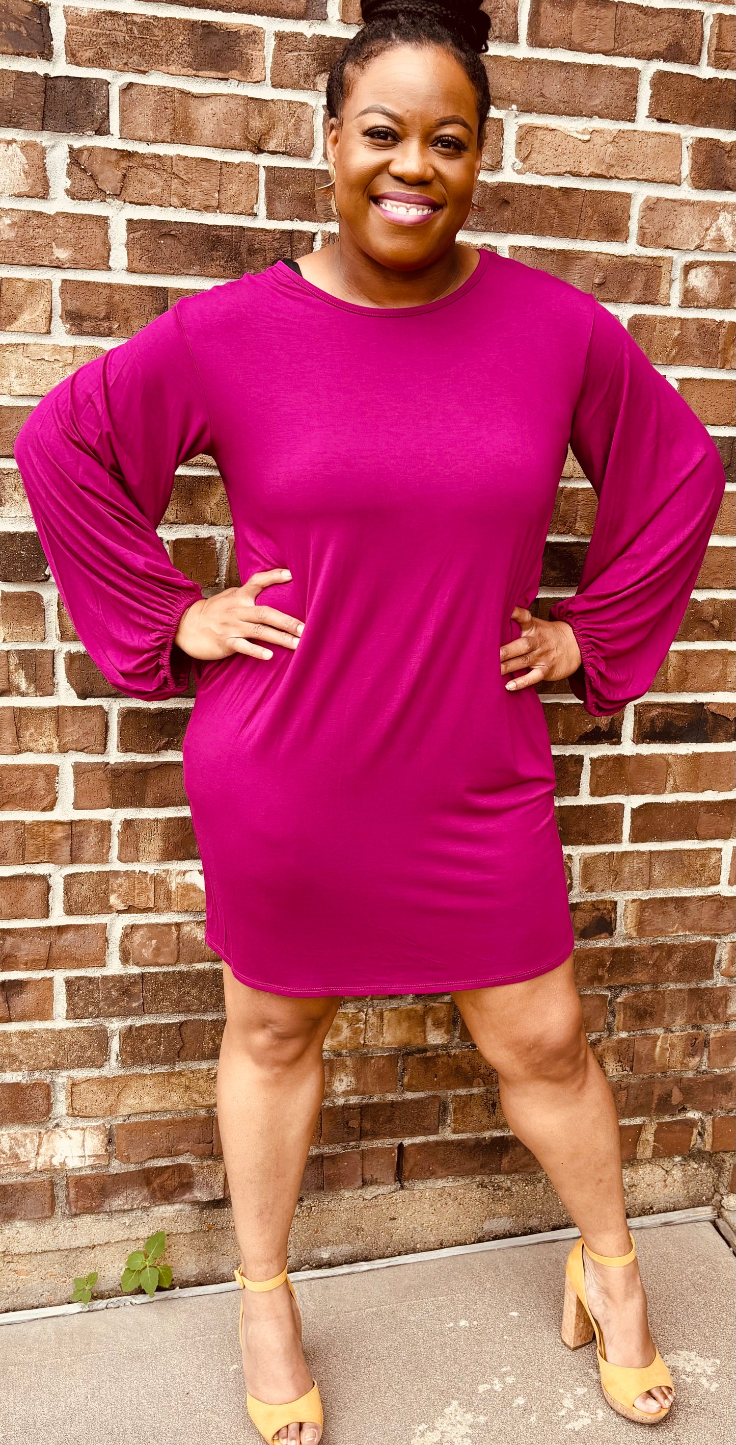 Fuchsia Bubble Sleeve Dress